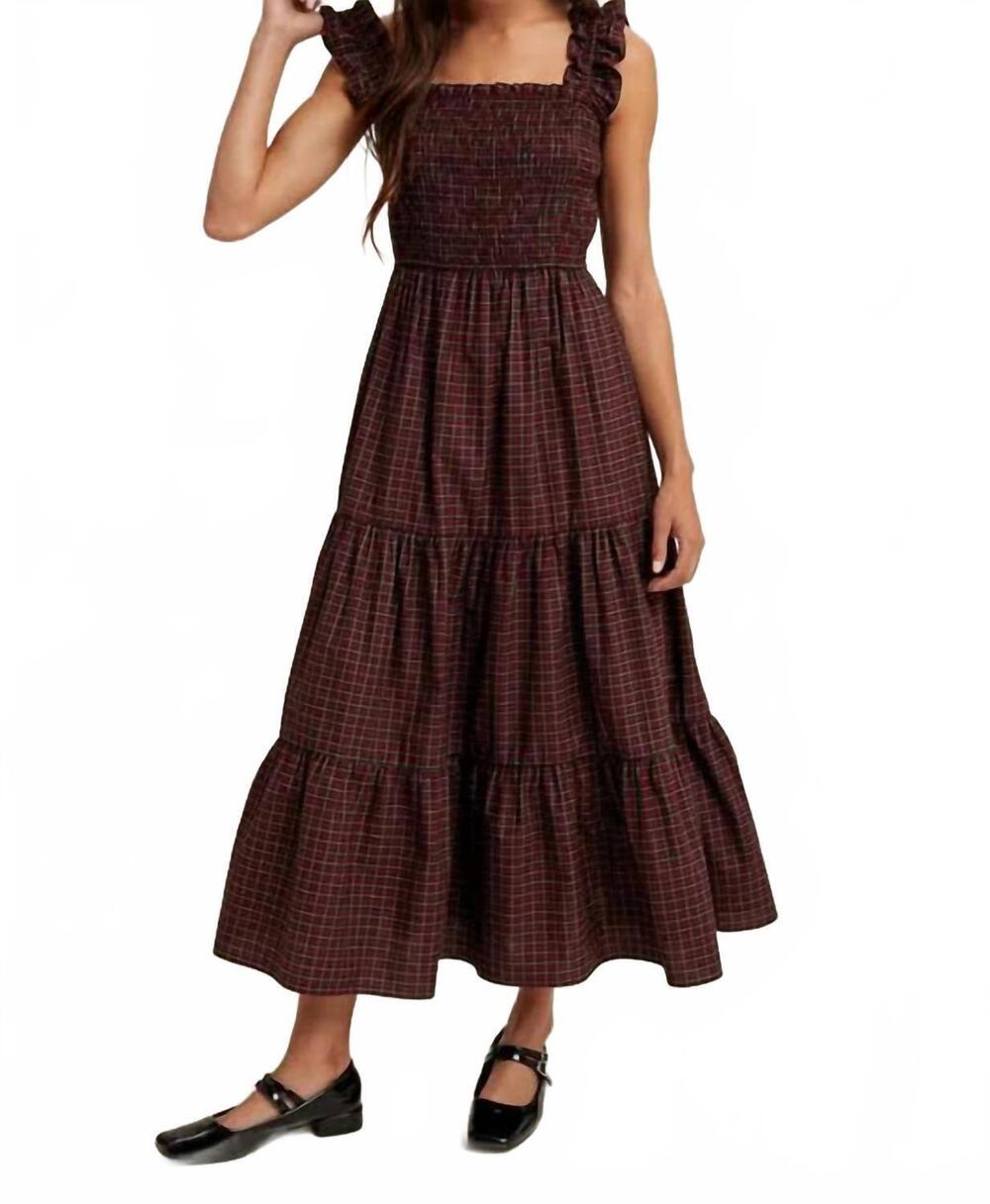 NEW WISHLIST plaid holiday smocked dress in red/green